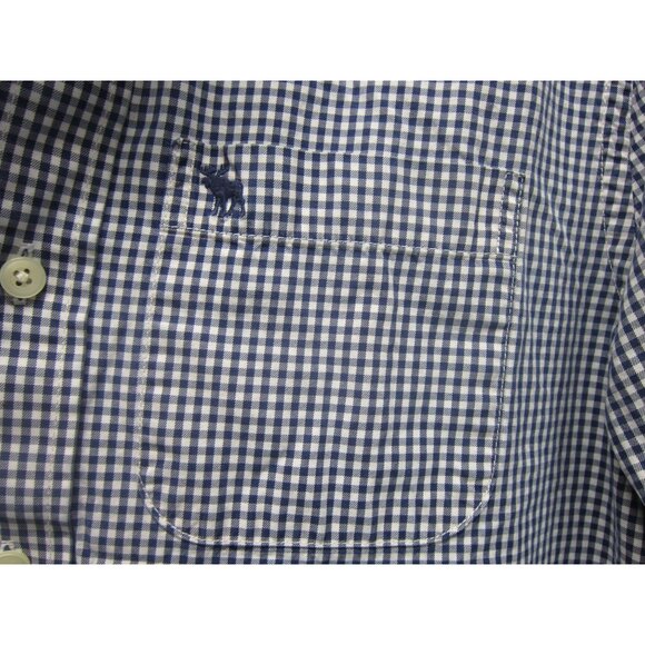 Abercrombie & Fitch Muscle Style-Navy Gingham Mens Button Up Dress Shirt Medium - Picture 2 of 6
